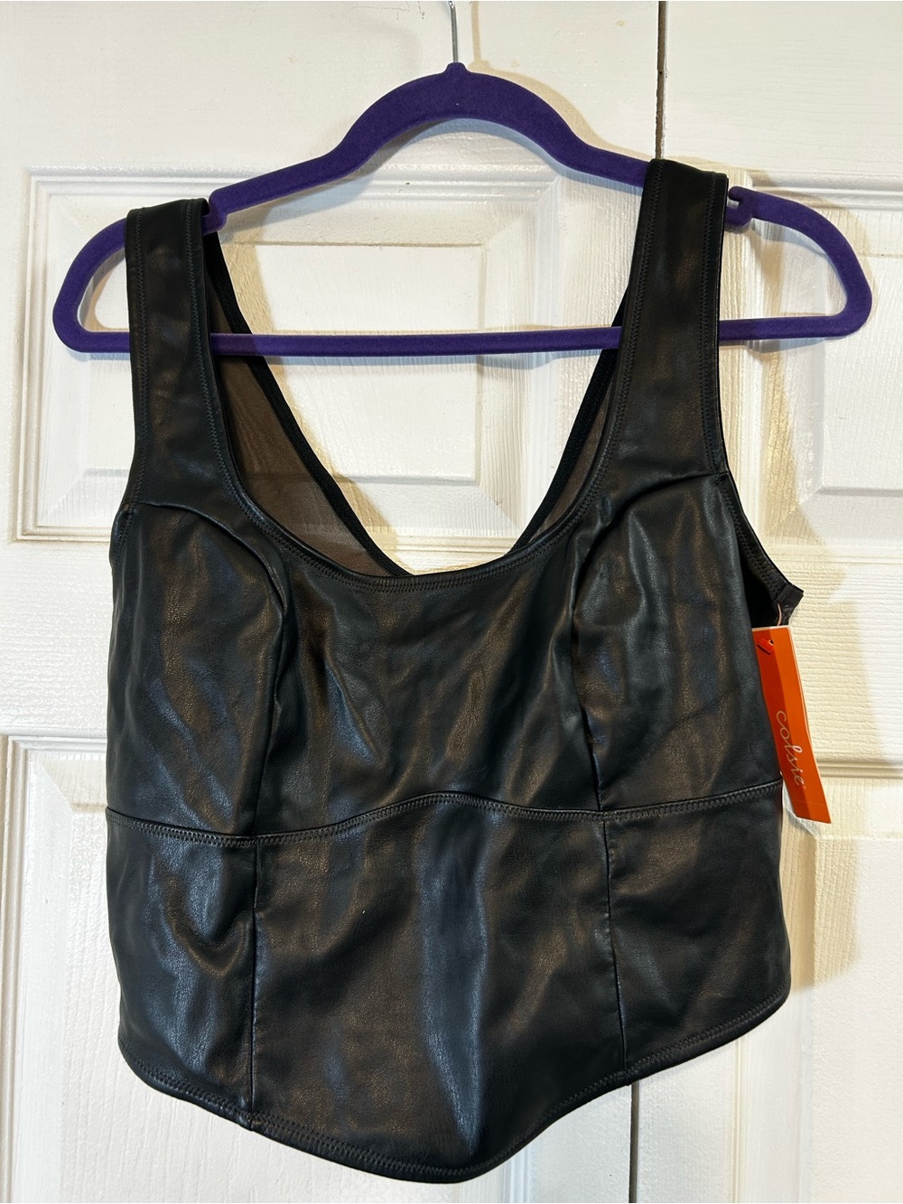 Colsie Black Faux Leather Scoop Crop Top